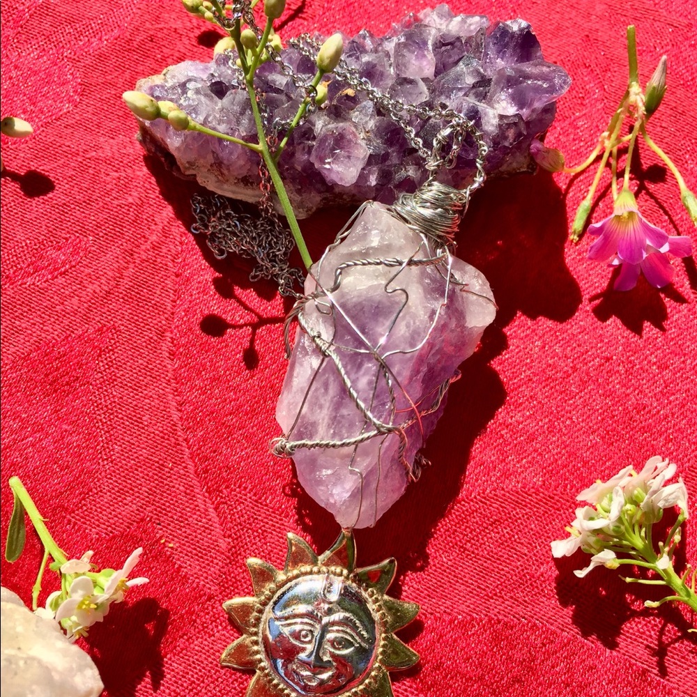 Amethyst necklace with sun